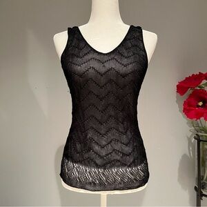 NWT Magaschoni Semi Sheer Pointelle Knit V-Neck Layering Top Cami Sz M